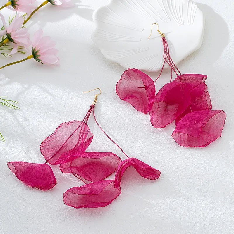 Earrings For Women Girls Temperament Elegant Fabric Irregular Long Fringed Flower Ear Accessories Fashion Jewelry BE618