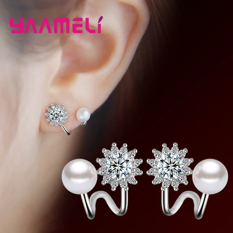 Stud Earrings for Women Girls Freshwater Pearl 925 Sterling Silver Rhinestone Ear Brncos Pendietnes Elegant Office Lady