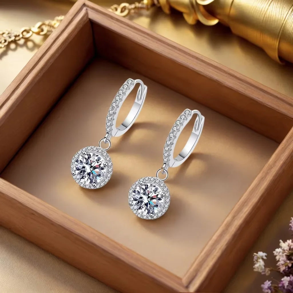 Sterling Silver 1 Carat Moissanite Round Earrings for Women