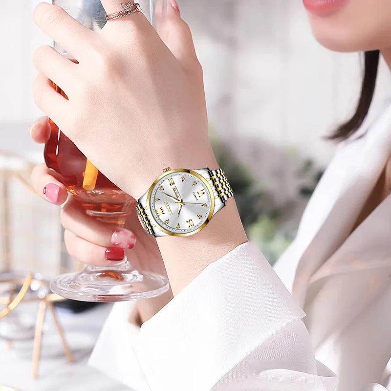 LIGE New Ladies Waterproof Watches Fashion Business Diamond Bracelet Watch For Women Simple Casual Luminous Quartz Chronograph