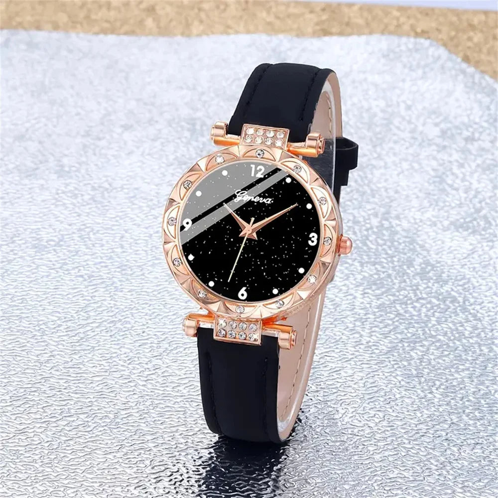 Women Watch 5Pcs Set Luxury Rhinestone