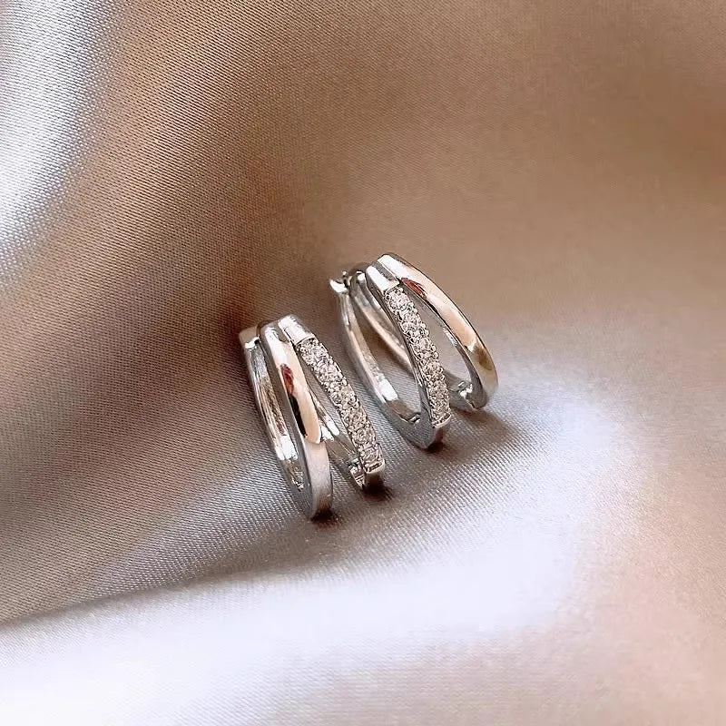 Luxury Full of Zircon Shiny Geometric Square Hoop Earrings for Women Temperament Gold Color Stainless Steel Korea Jewelry Gift