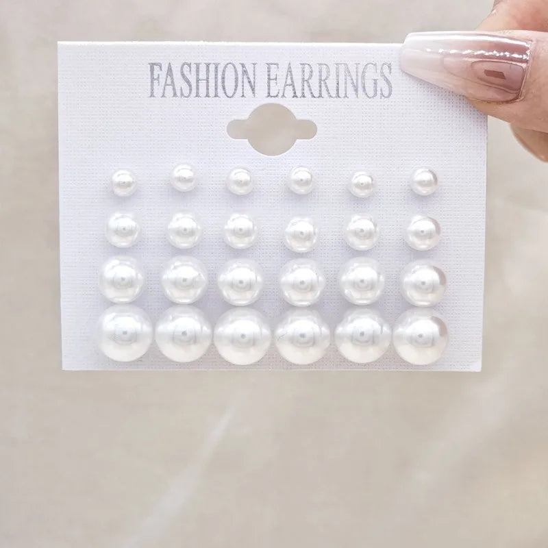 12 Pairs of Pearl Imitation Women's Earring Set