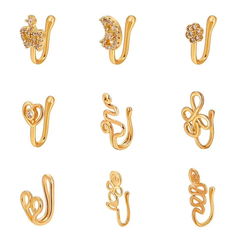 Fashion Nose Ring Charm Crystal Butterfly Pentagram Nose Ring Women Fake Piercing Clip on Nose Ear Rings Body Jewelry