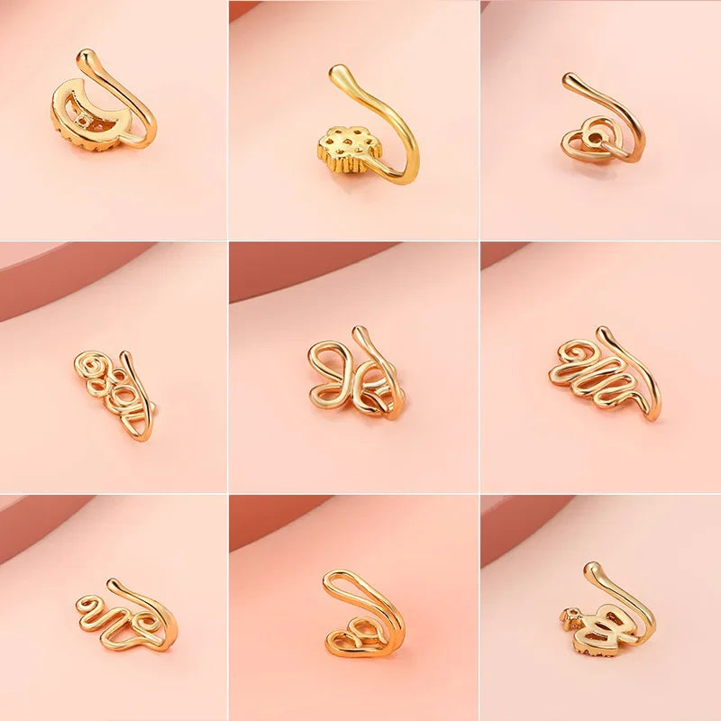 Fashion Nose Ring Charm Crystal Butterfly Pentagram Nose Ring Women Fake Piercing Clip on Nose Ear Rings Body Jewelry