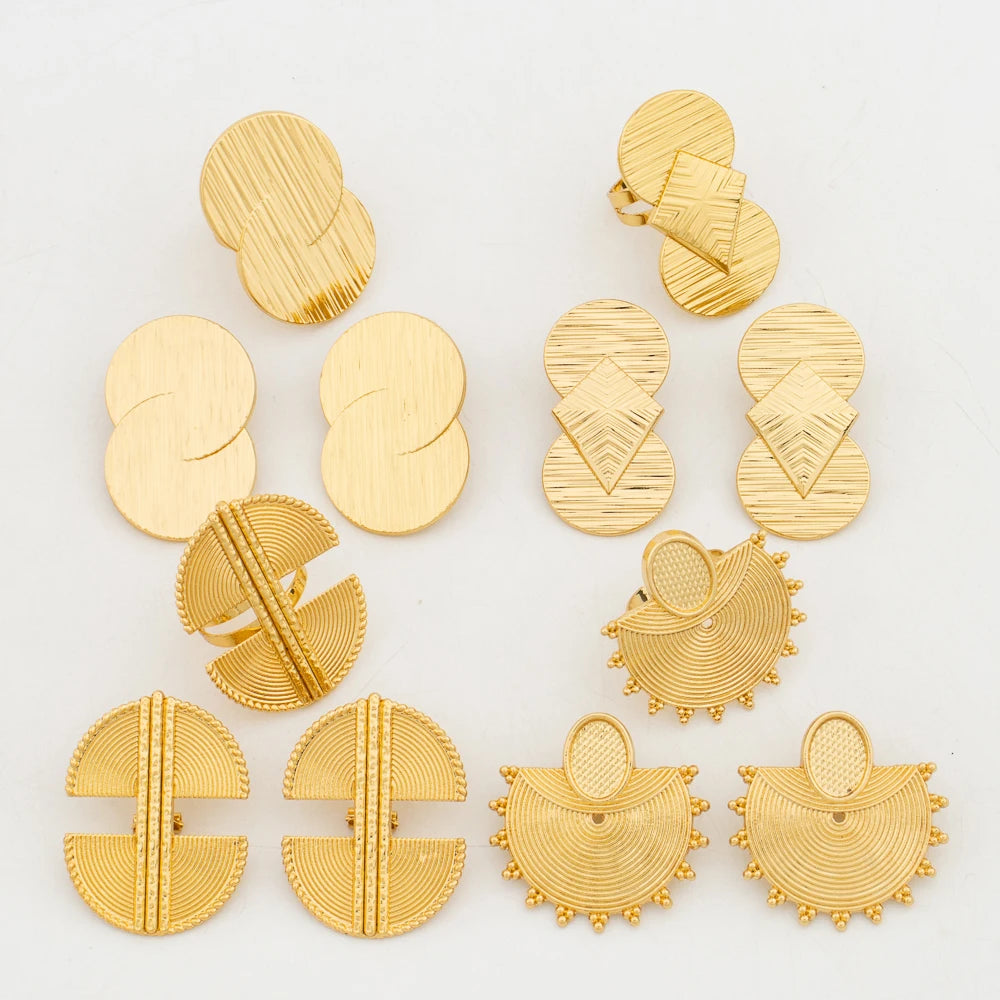 New   Plated Jewelry Set For Women Design Dubai Fashion Earrings and Ring Set African Bridal Wedding Jewelry Party Gift