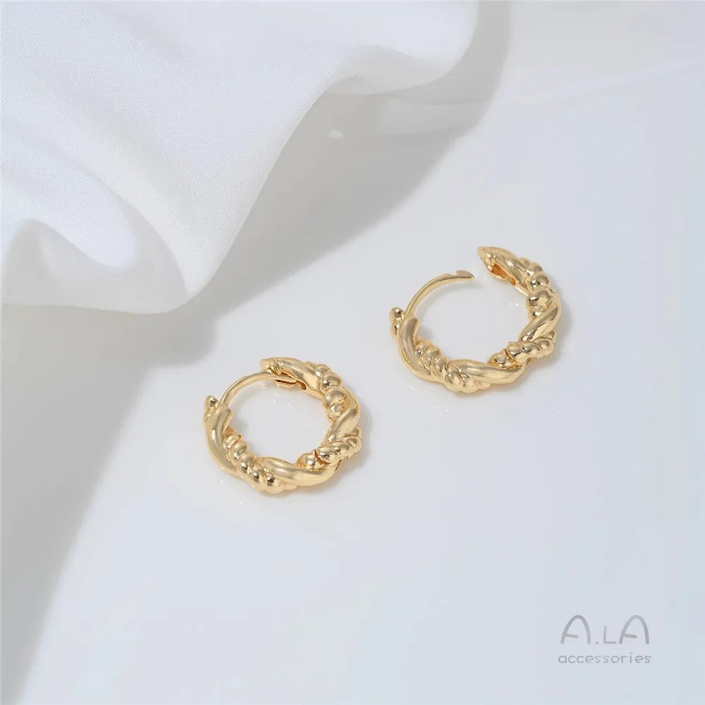 14K Gold-plated Round Oval Geometric Hollowed-out Irregular-shaped Earrings Light Luxury Feel Twisted Ear Loops Ear Buckles