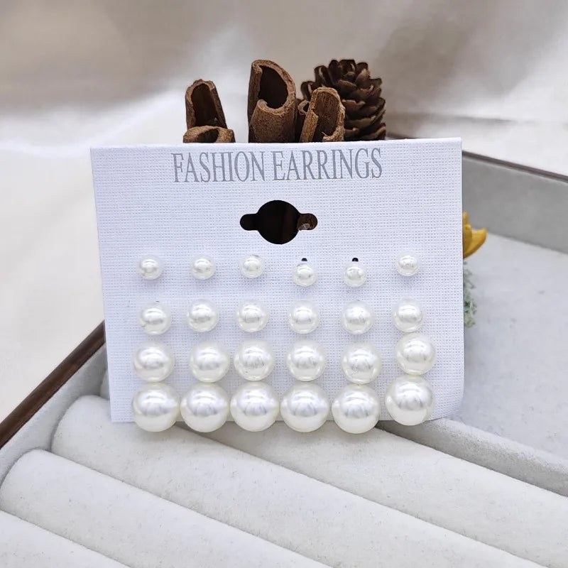 12 Pairs of Pearl Imitation Women's Earring Set