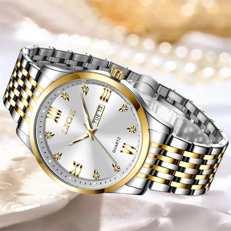 LIGE New Ladies Waterproof Watches Fashion Business Diamond Bracelet Watch For Women Simple Casual Luminous Quartz Chronograph