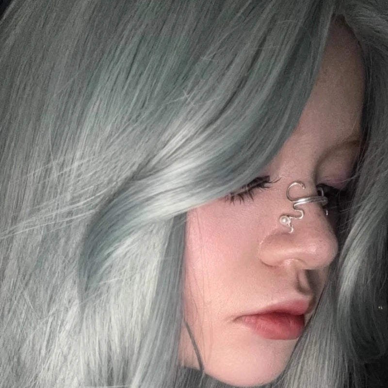 Punk Non Piercing Nose Clip Retro Fashion Faux Pearl Nose Ring Fake Face Ring Nose Nail Hip Hop Body Jewelry Gifts for Women Men