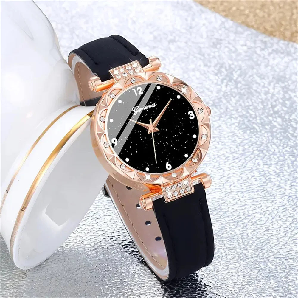 Women Watch 5Pcs Set Luxury Rhinestone