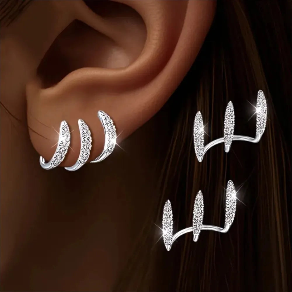 2pcs Elegant Rhinestone Three-Claw Earrings for Women