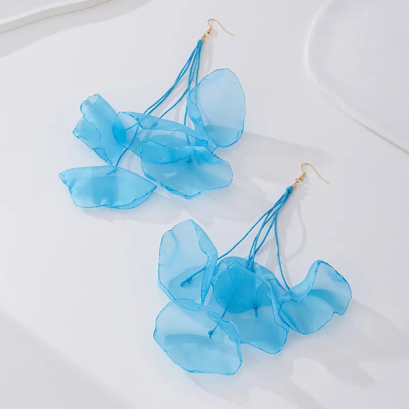 Earrings For Women Girls Temperament Elegant Fabric Irregular Long Fringed Flower Ear Accessories Fashion Jewelry BE618