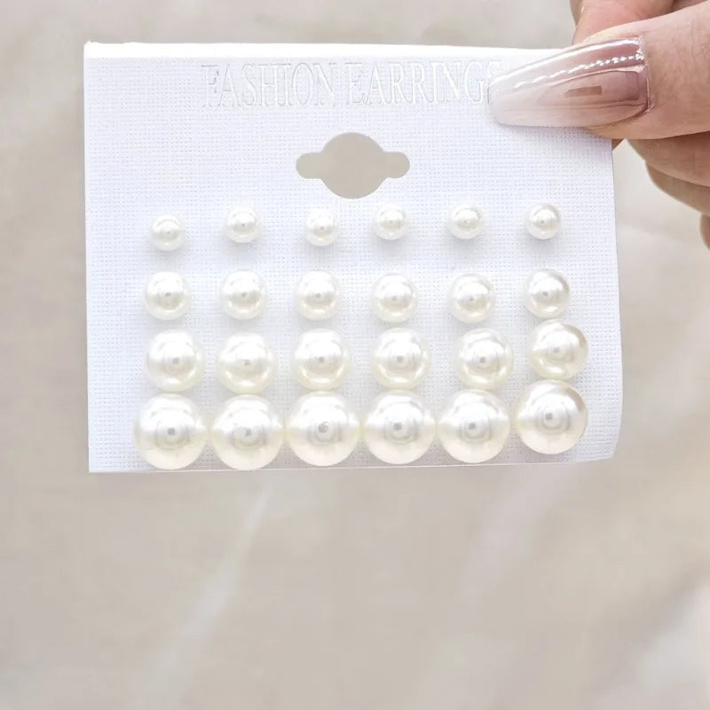 12 Pairs of Pearl Imitation Women's Earring Set