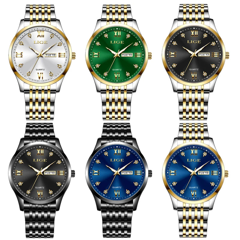 LIGE New Ladies Waterproof Watches Fashion Business Diamond Bracelet Watch For Women Simple Casual Luminous Quartz Chronograph
