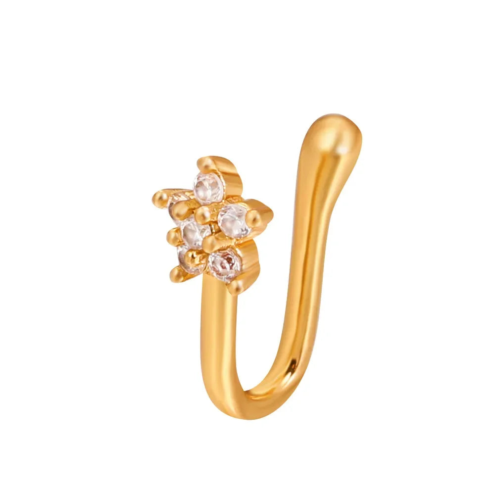Fashion Nose Ring Charm Crystal Butterfly Pentagram Nose Ring Women Fake Piercing Clip on Nose Ear Rings Body Jewelry