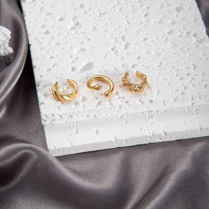 3 Pcs Fashion Geometric Ear Cuff Earrings for Women 3pcs/set Metal Chunky No Piercing Clip Earrings Ladies Party Girls Jewelry