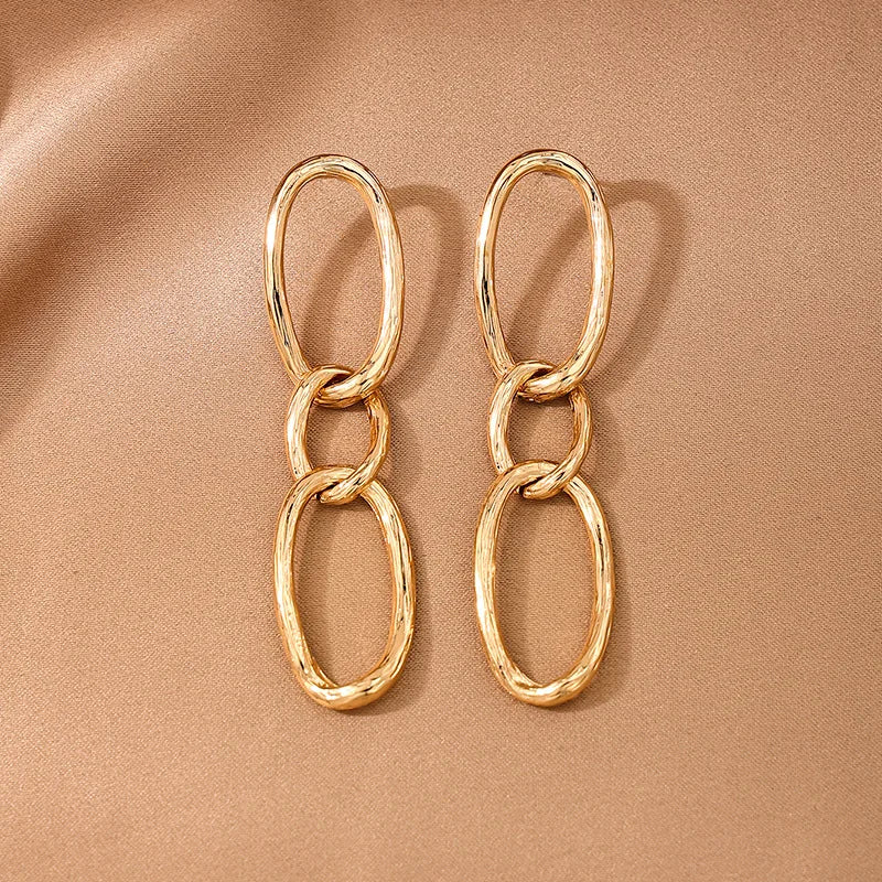 Earrings For Women Simple Metal Geometric Circle Chain Long Fringed Ear Accessories Holiday Party Gift Fashion Jewelry DE119