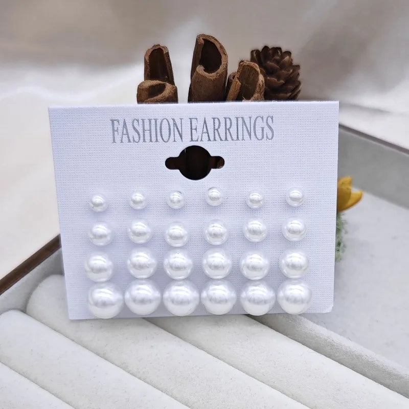 12 Pairs of Pearl Imitation Women's Earring Set