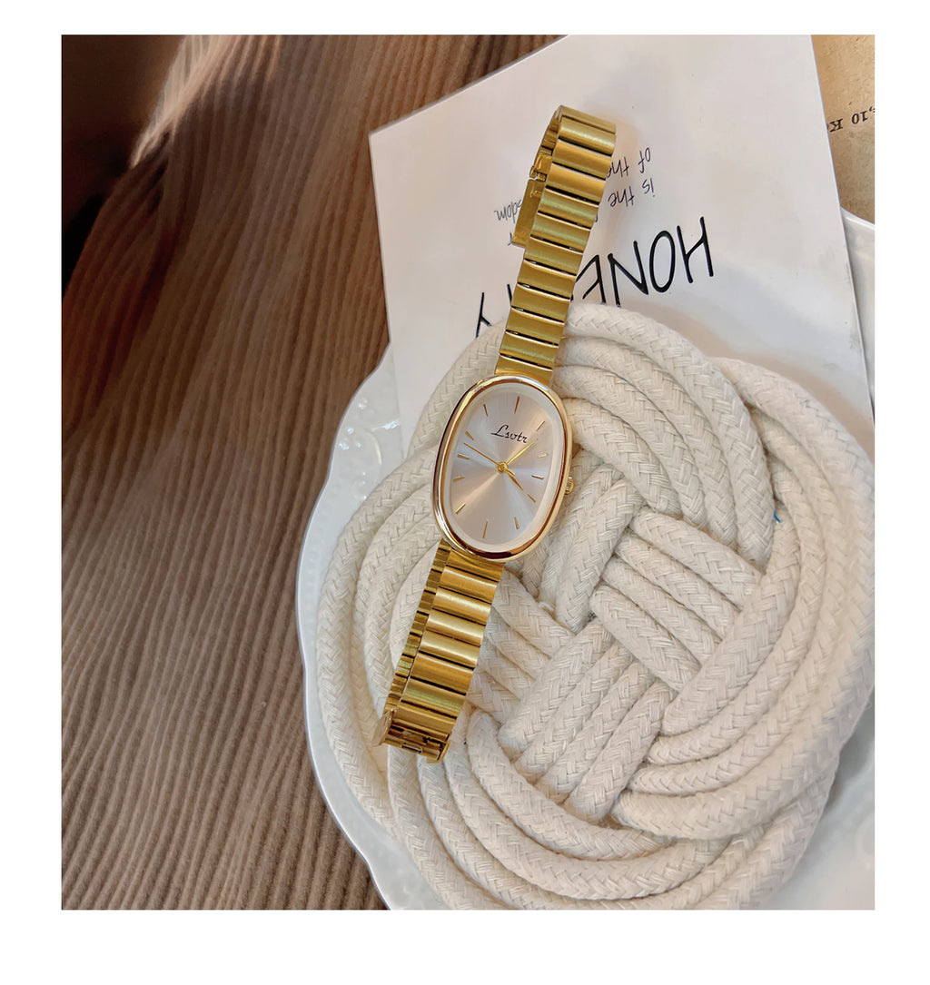 1pc Women's Watch With Gold Bracelet