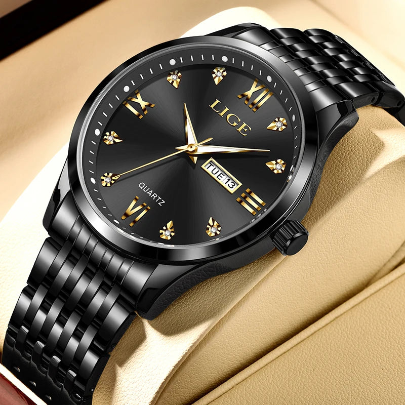LIGE New Ladies Waterproof Watches Fashion Business Diamond Bracelet Watch For Women Simple Casual Luminous Quartz Chronograph