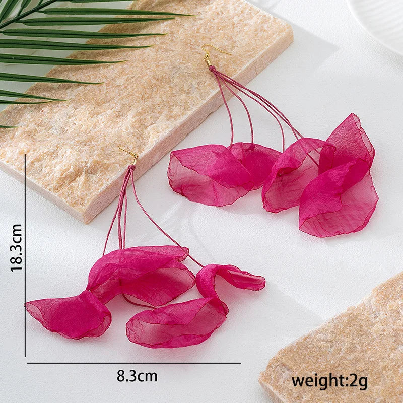 Earrings For Women Girls Temperament Elegant Fabric Irregular Long Fringed Flower Ear Accessories Fashion Jewelry BE618