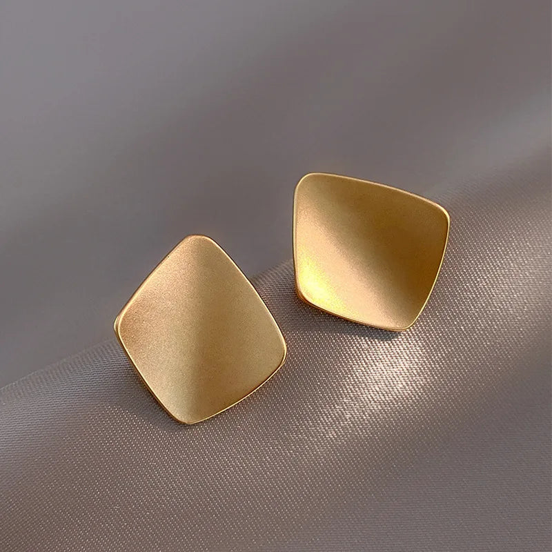 Matte Golden Minimalist Square Vintage Stud Earrings for Women Luxury Elegant Korea Earings Jewelry Gift Серьги Женские
