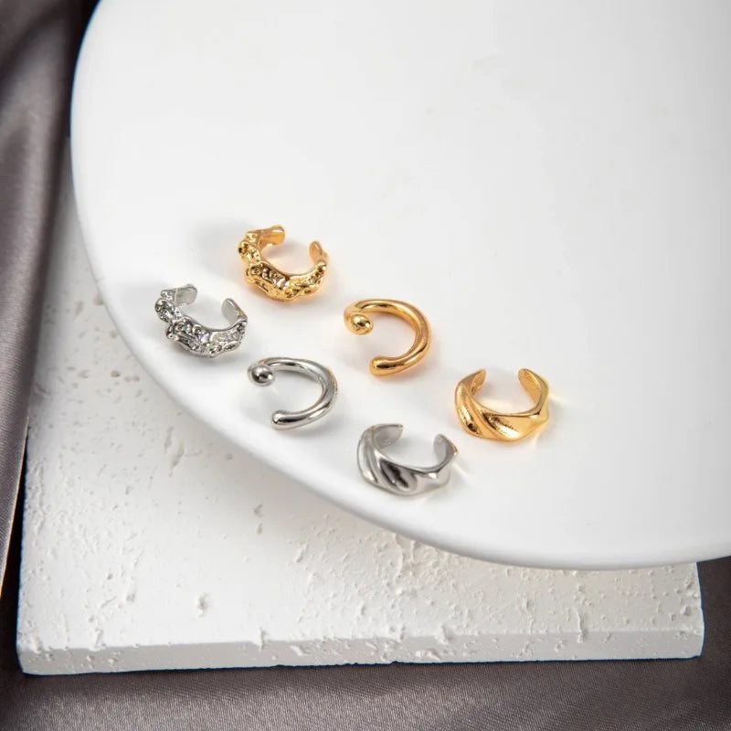 3 Pcs Fashion Geometric Ear Cuff Earrings for Women 3pcs/set Metal Chunky No Piercing Clip Earrings Ladies Party Girls Jewelry