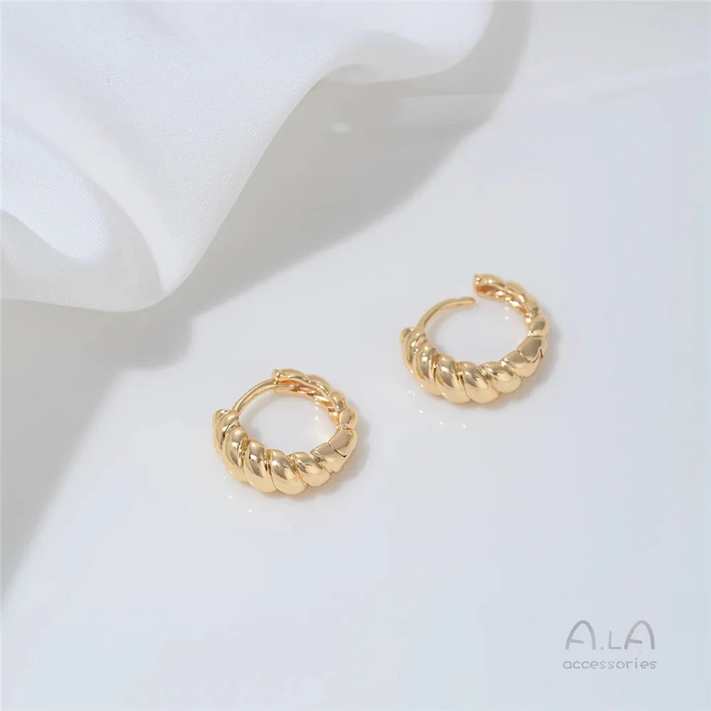 14K Gold-plated Round Oval Geometric Hollowed-out Irregular-shaped Earrings Light Luxury Feel Twisted Ear Loops Ear Buckles