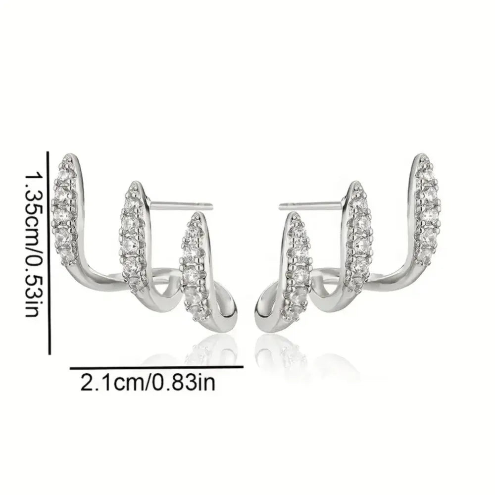 2pcs Elegant Rhinestone Three-Claw Earrings for Women