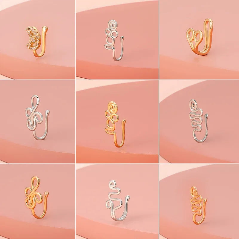 Fashion Nose Ring Charm Crystal Butterfly Pentagram Nose Ring Women Fake Piercing Clip on Nose Ear Rings Body Jewelry