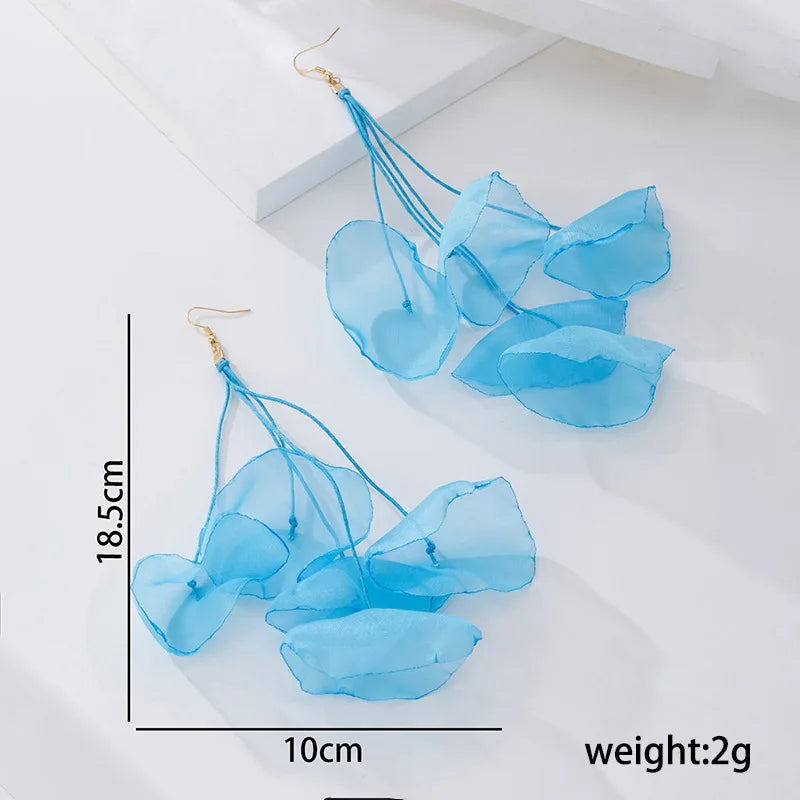 Earrings For Women Girls Temperament Elegant Fabric Irregular Long Fringed Flower Ear Accessories Fashion Jewelry BE618