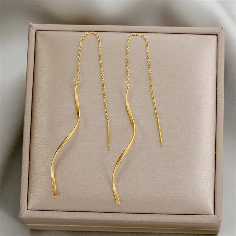 New Minimalist Long Wavy Fringe Earrings New Women Fashionable Hanging Earrings High-End Jewelry Minimalist Accessories Gifts
