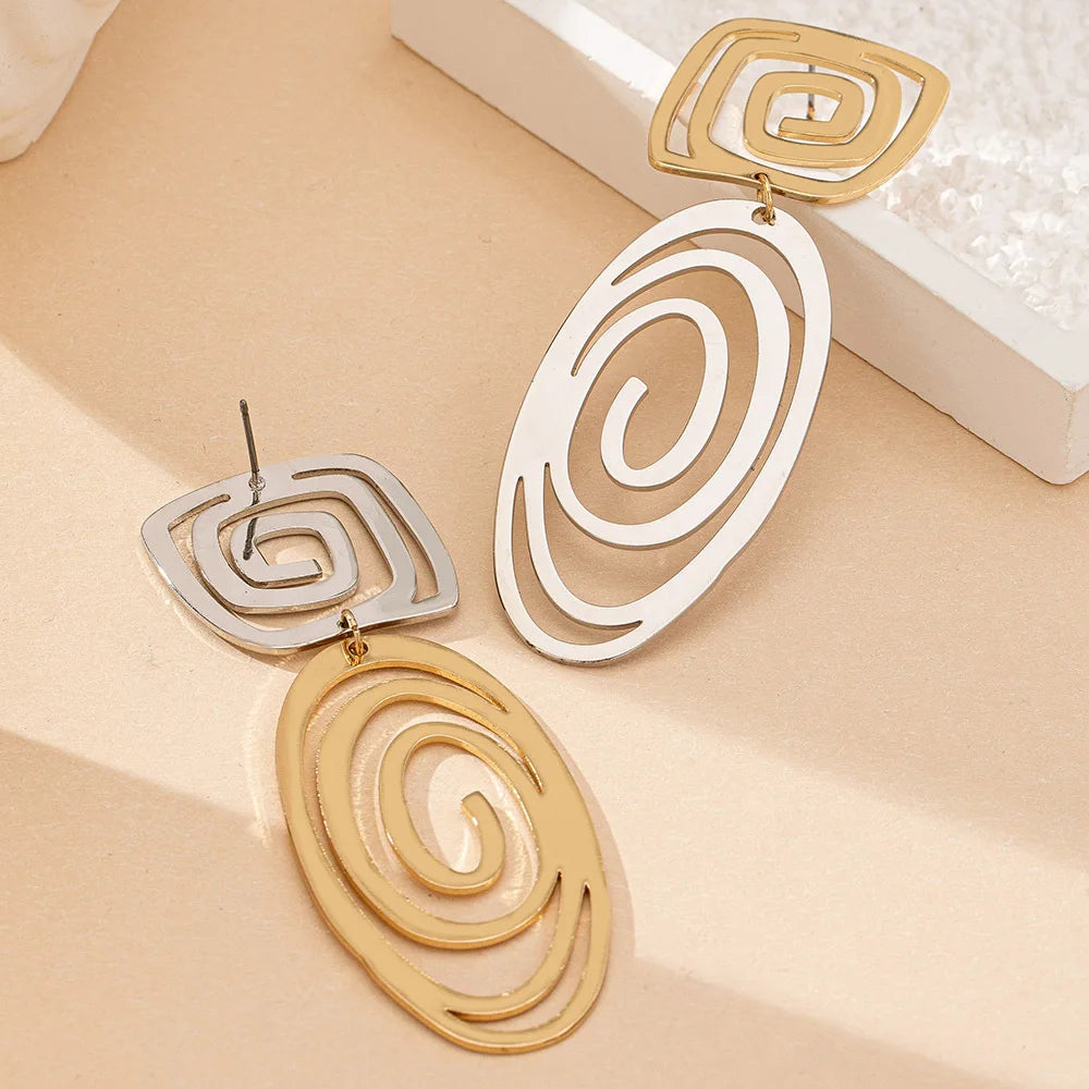 Earrings For Women Lines Ring Exaggerated Style Hollowed Geometric Metal Ear Accessories Holiday Party Gift Fashion Jewelry E551