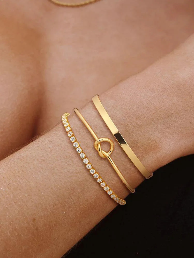 3pcs Stainless Steel Gold Plated Bracelets for Women
