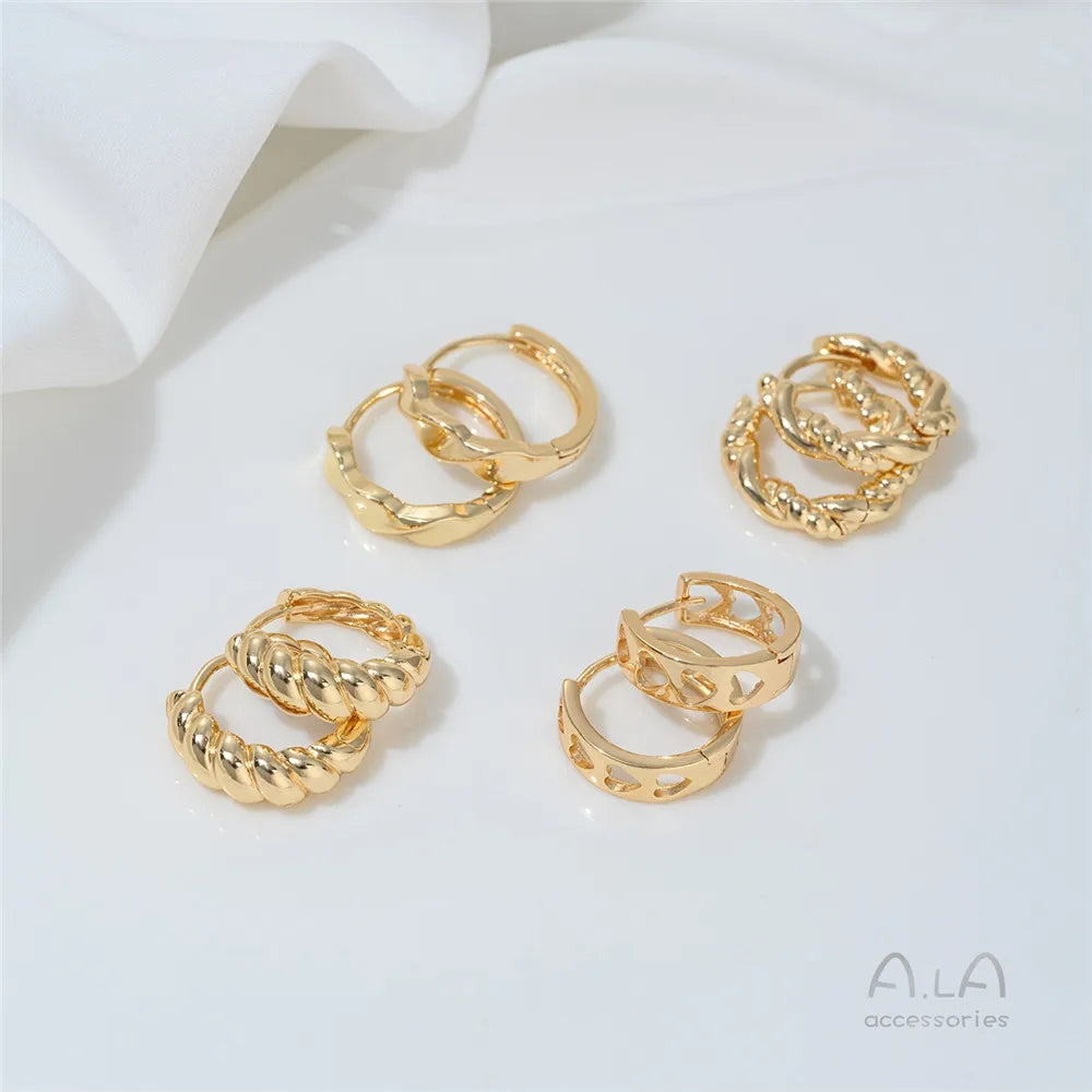 14K Gold-plated Round Oval Geometric Hollowed-out Irregular-shaped Earrings Light Luxury Feel Twisted Ear Loops Ear Buckles