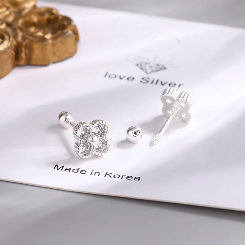 Sterling Silver Four Round Zircon Earrings For Women