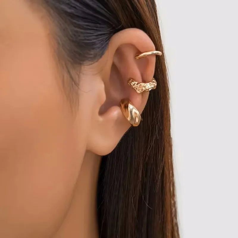 3 Pcs Fashion Geometric Ear Cuff Earrings for Women 3pcs/set Metal Chunky No Piercing Clip Earrings Ladies Party Girls Jewelry