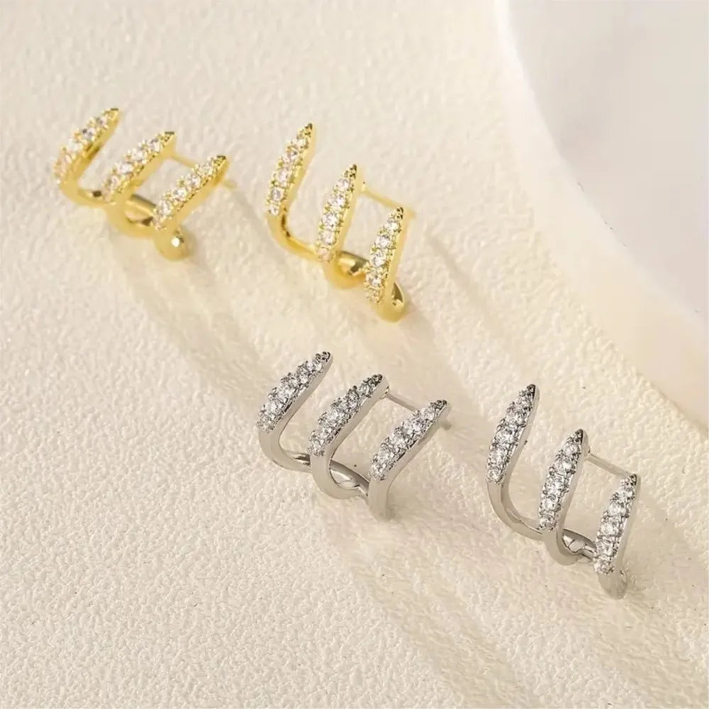 2pcs Elegant Rhinestone Three-Claw Earrings for Women