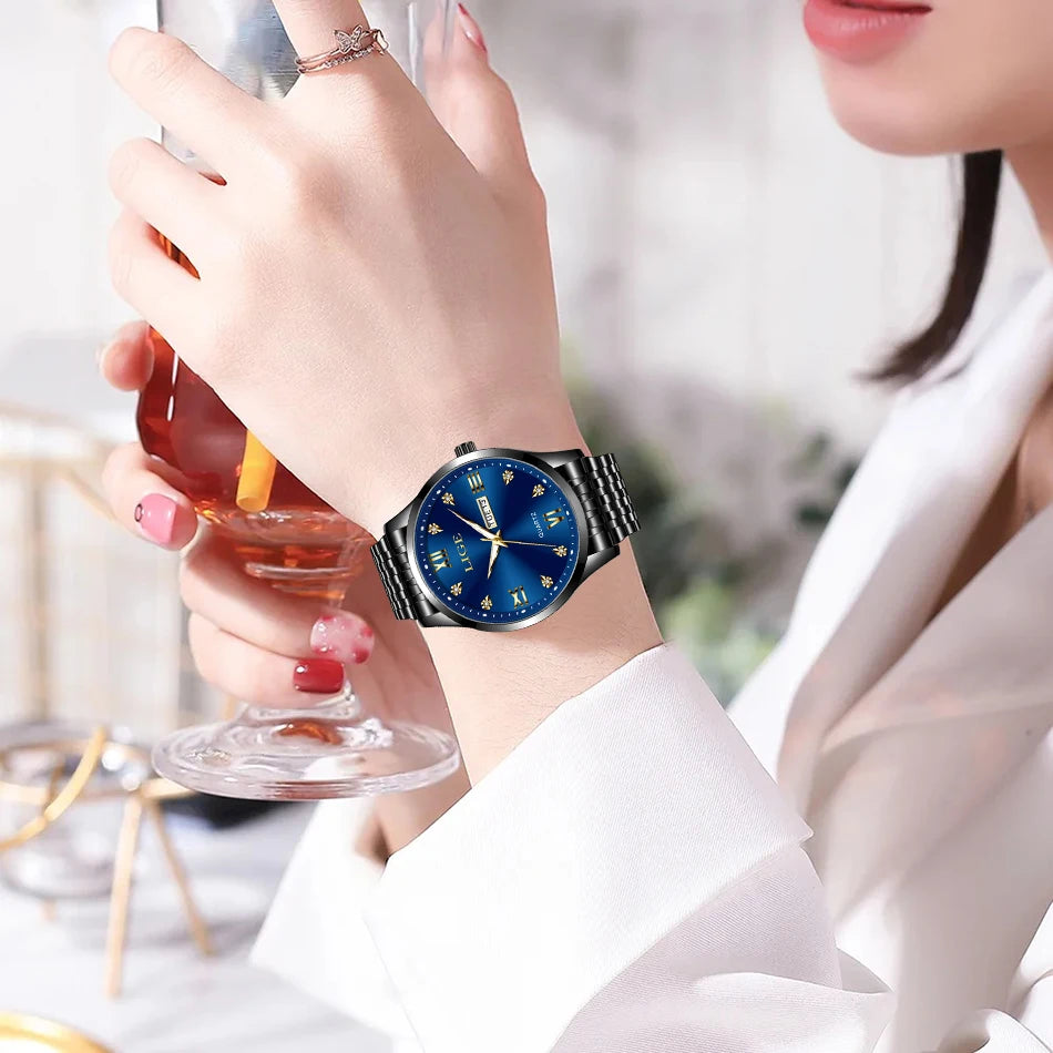 LIGE New Ladies Waterproof Watches Fashion Business Diamond Bracelet Watch For Women Simple Casual Luminous Quartz Chronograph