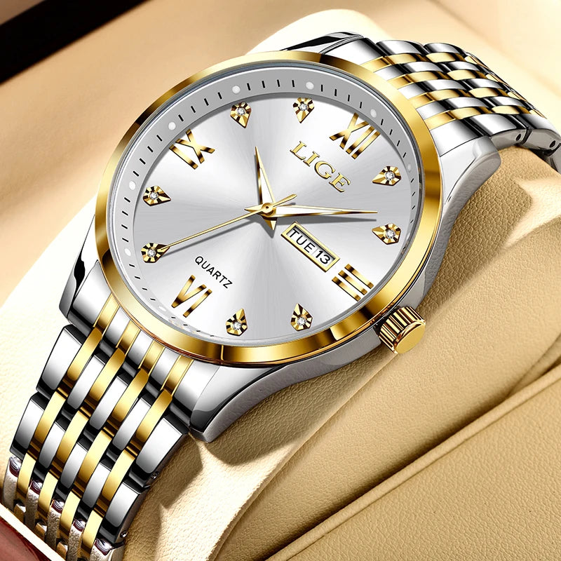 LIGE New Ladies Waterproof Watches Fashion Business Diamond Bracelet Watch For Women Simple Casual Luminous Quartz Chronograph