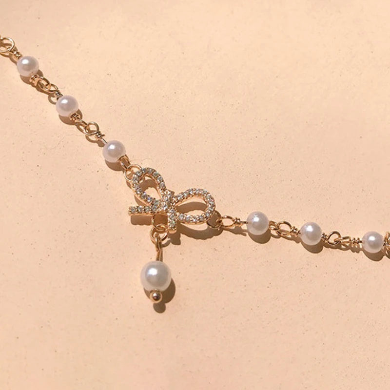 Women Bow Pearls Charm Bracelet