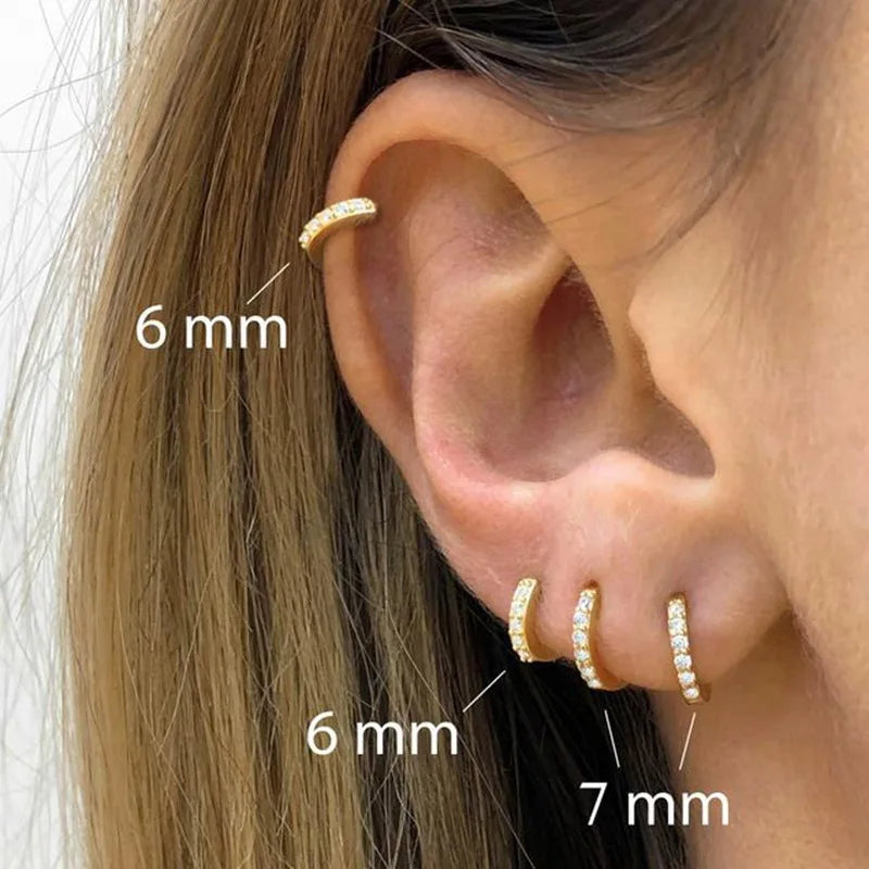 1 Pair Dainty Earrings for Women Round Stud Piercing Cartilage Ear Ring Zircon Gold Silver Color Fashion Jewelry Trend Gift