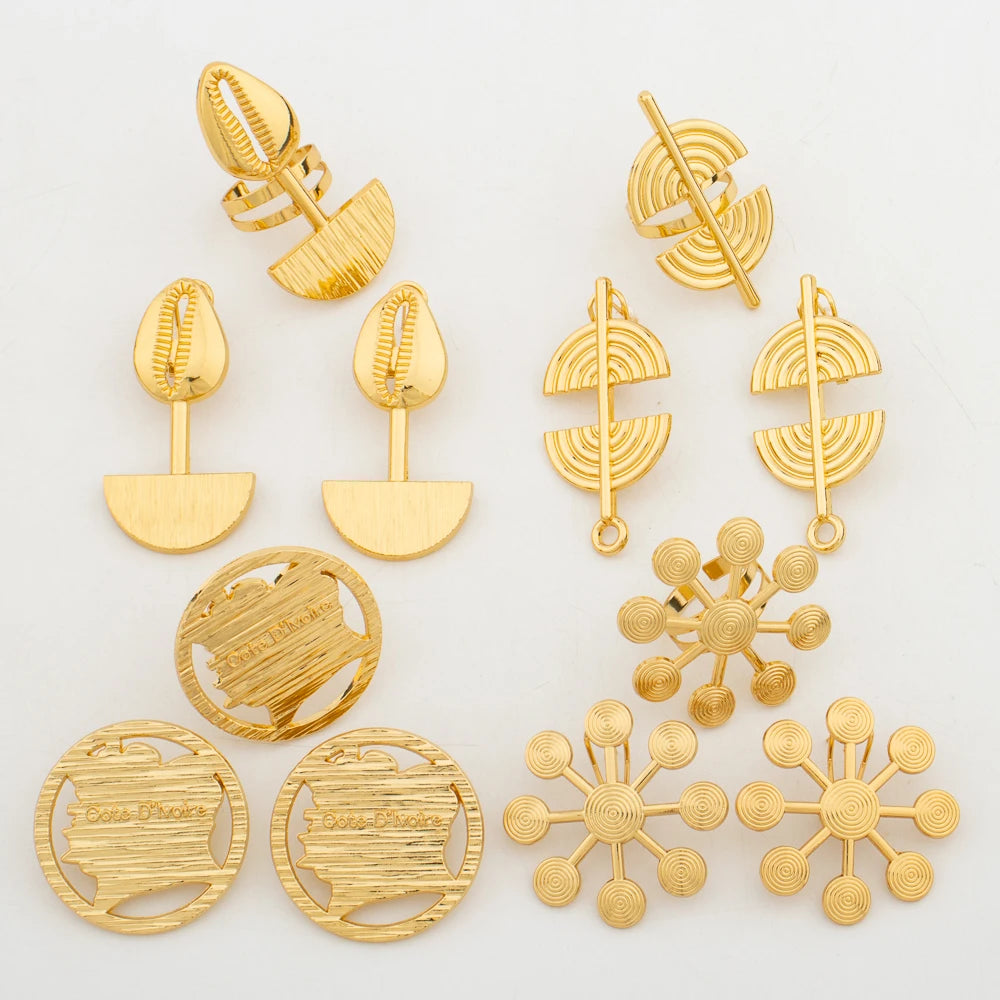 New   Plated Jewelry Set For Women Design Dubai Fashion Earrings and Ring Set African Bridal Wedding Jewelry Party Gift