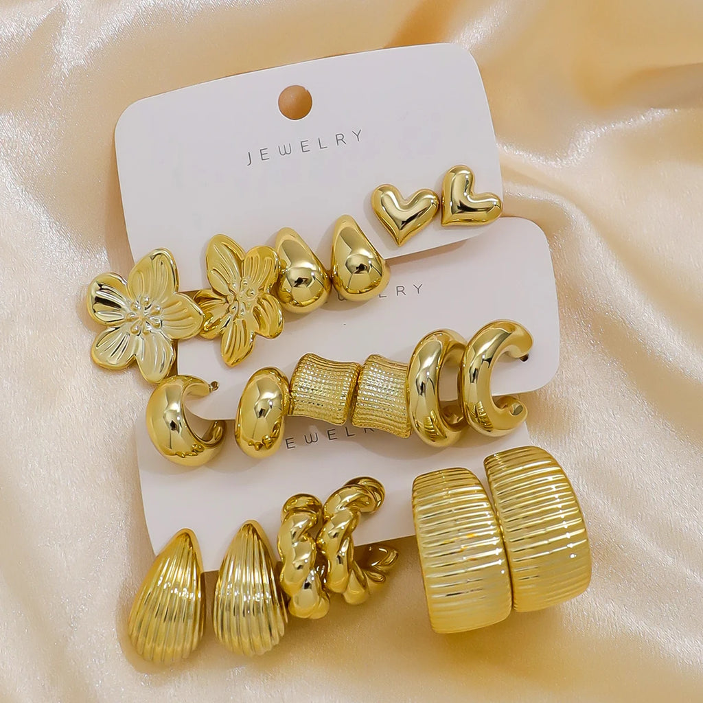18pcs Gold-Tone Fashion Earrings Set For Women, Stylish & Elegant, Suitable For Daily, Party, And Event Wear ﻿