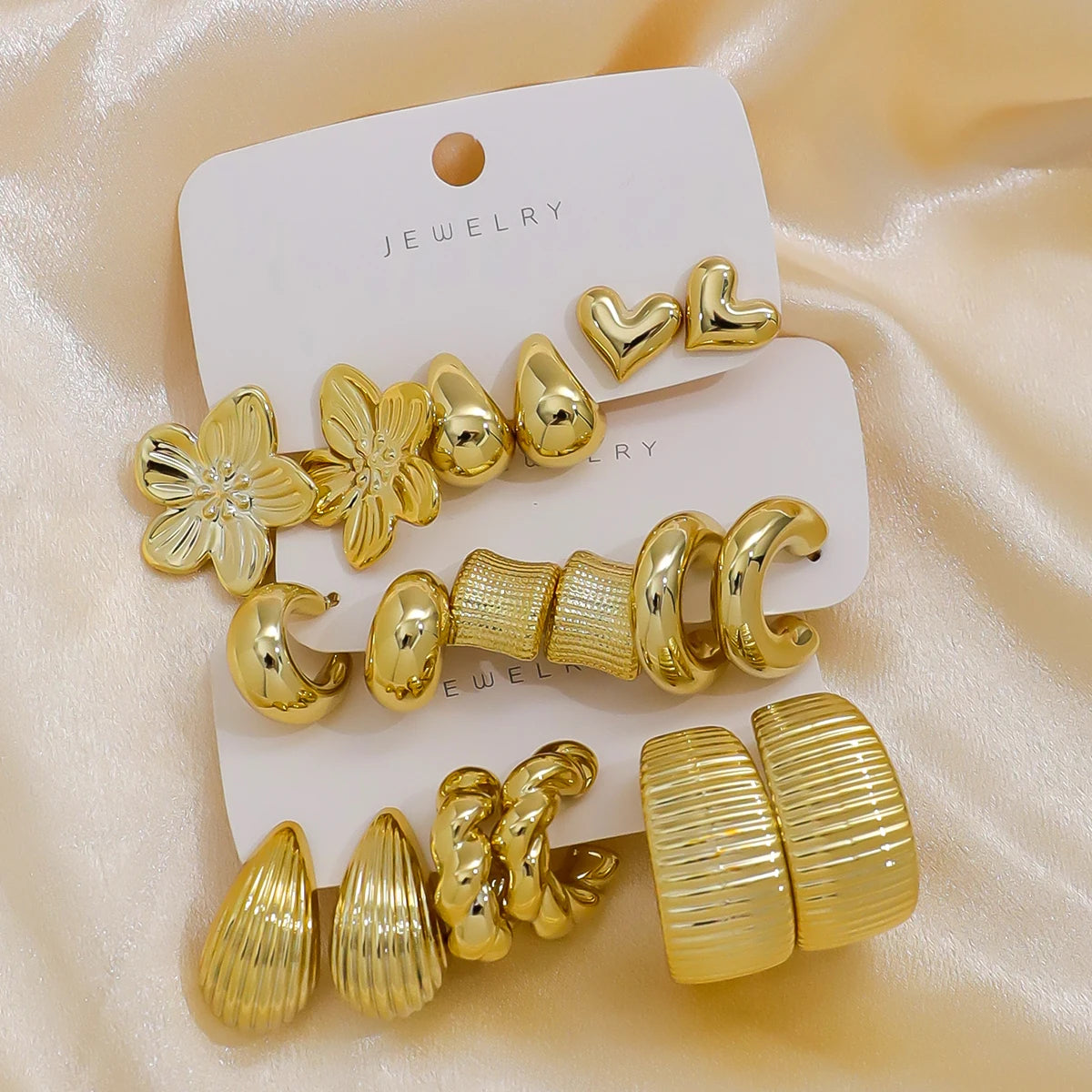 18pcs Gold-Tone Fashion Earrings Set For Women, Stylish & Elegant, Suitable For Daily, Party, And Event Wear ﻿