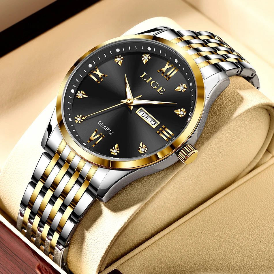 LIGE New Ladies Waterproof Watches Fashion Business Diamond Bracelet Watch For Women Simple Casual Luminous Quartz Chronograph