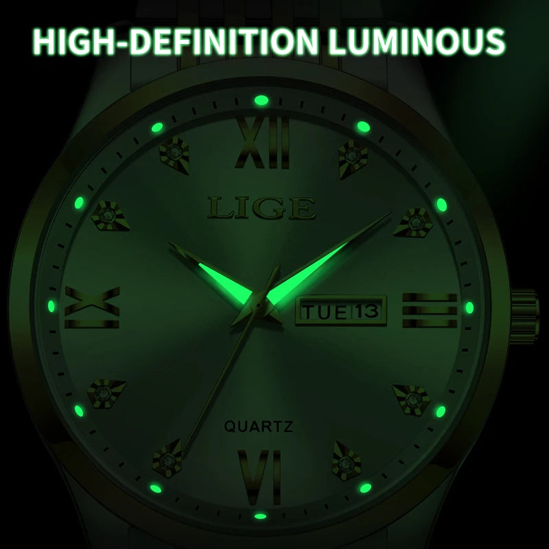 LIGE New Ladies Waterproof Watches Fashion Business Diamond Bracelet Watch For Women Simple Casual Luminous Quartz Chronograph