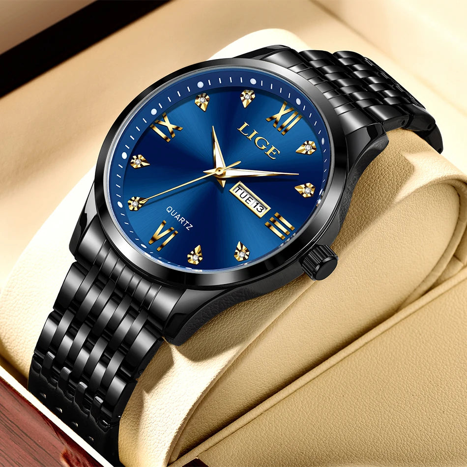 LIGE New Ladies Waterproof Watches Fashion Business Diamond Bracelet Watch For Women Simple Casual Luminous Quartz Chronograph