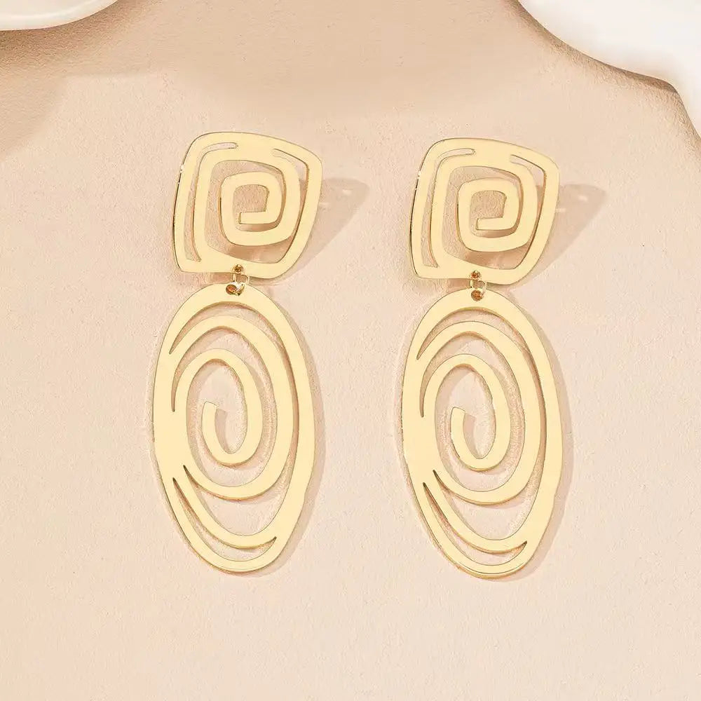 Earrings For Women Lines Ring Exaggerated Style Hollowed Geometric Metal Ear Accessories Holiday Party Gift Fashion Jewelry E551